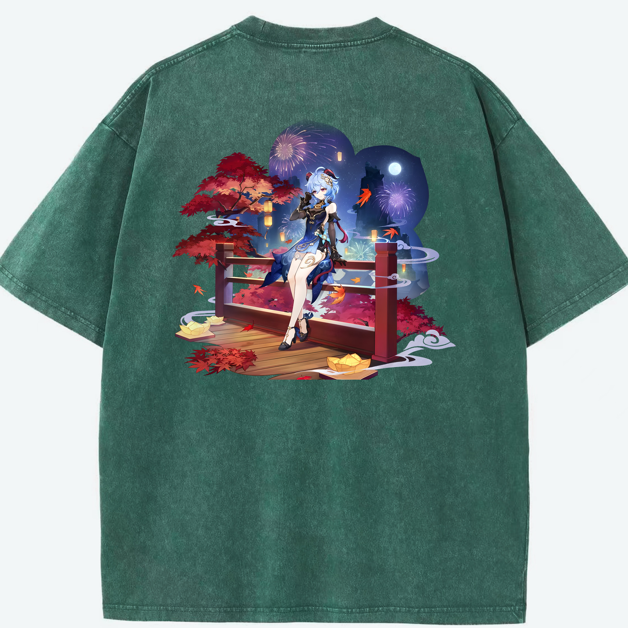 げんし神 甘雨 かんう genshin Ganyu 綿100% ヴィンテージ風 半袖Tシャツ（背面プリント）
